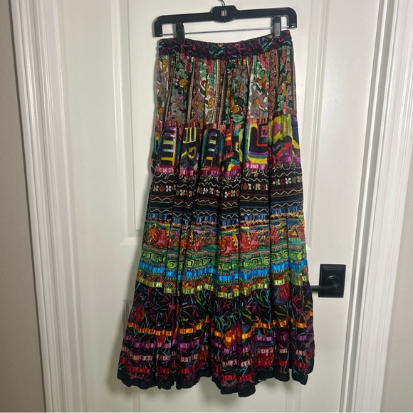 Anu by Natural Colorful Hippie Boho Maxi Tiered Skirt Women's M Indie Peasant - Picture 5 of 9